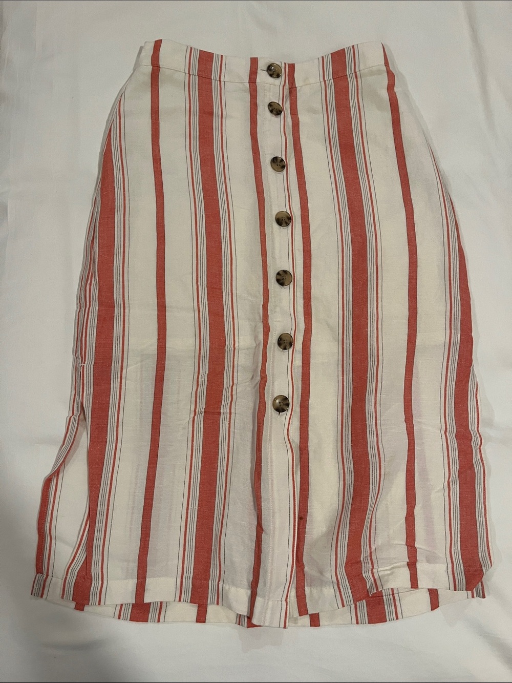 Women's Cream & Coral Stripe Button-Front Skirt